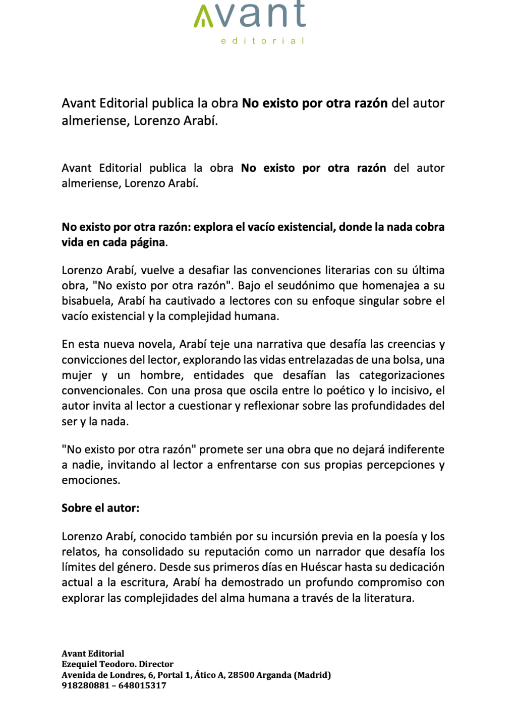 Nota de prensa: No existo por otra&nbsp;razón.